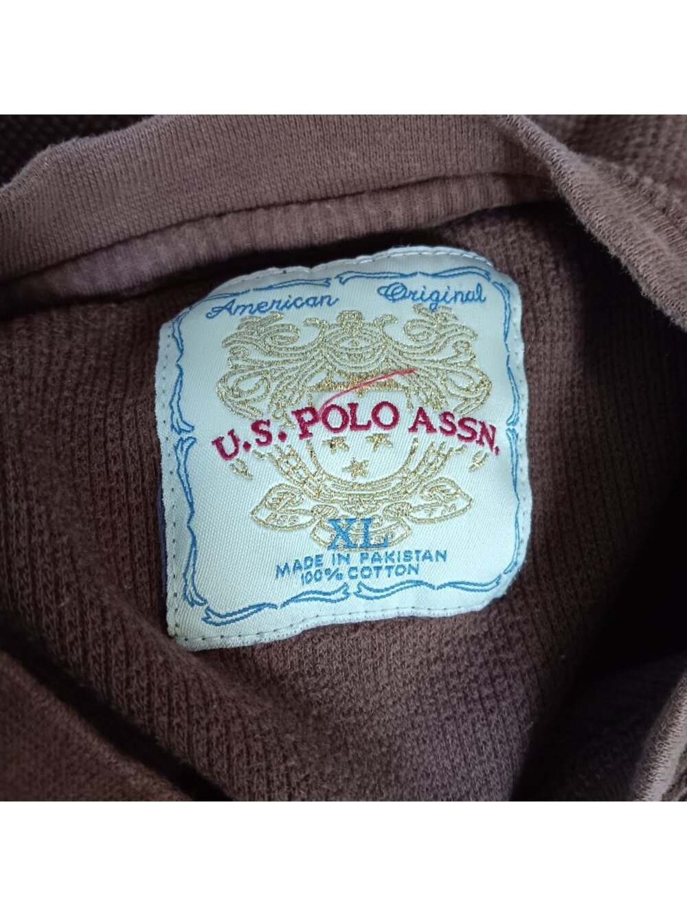 Waffle Knit Shirt 90s Preppy Vintage XL Men's U.S. Polo Assn. Brown Boxy XL